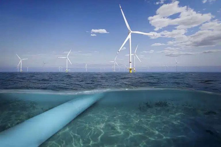 Offshore-Windräder und Elektrolyseure erzeugen Wasserstoff direkt auf dem Meer - dieser wird per Aquaductus-Pipine nach Niedersachsen gebracht. Etwa um grünen Stahl zu produzieren.