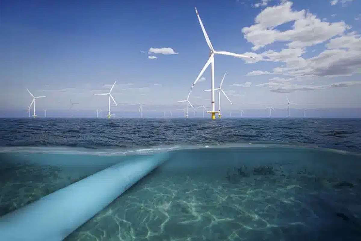 Offshore-Windräder und Elektrolyseure erzeugen Wasserstoff direkt auf dem Meer - dieser wird per Aquaductus-Pipine nach Niedersachsen gebracht. Etwa um grünen Stahl zu produzieren.