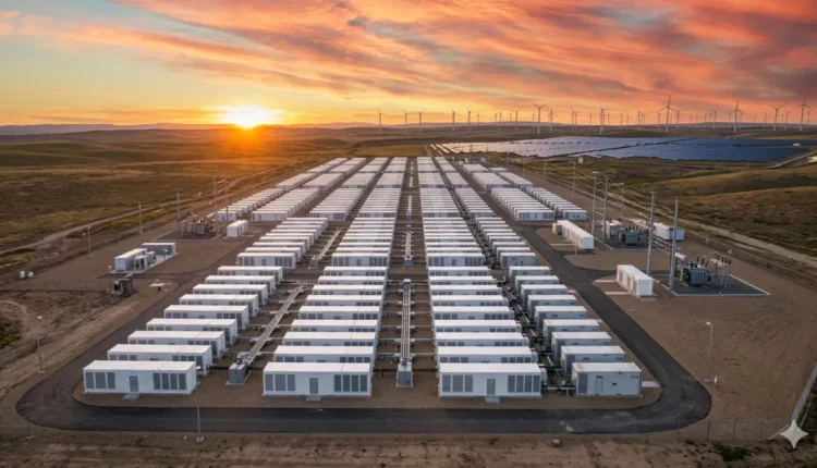 Batterie-Langzeitspeicher vor Sonnenuntergang