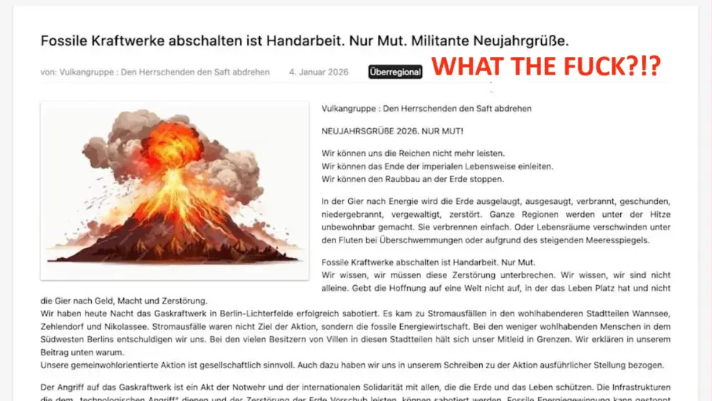 Mutmaßliches Bekennerschreiben der Linksextremen Vulkangruppe. Sind Radikale für den Stromausfall Berlin Januar 2026 verantwortlich?