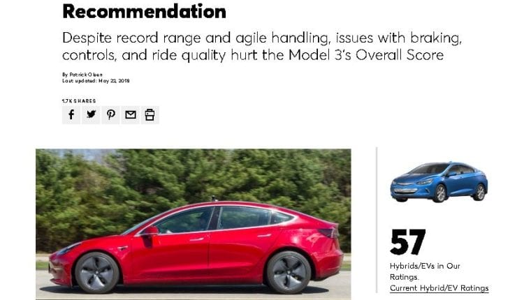 Consumer Reports Tesla Model 3 Bremsweg Over-the-Air-Update