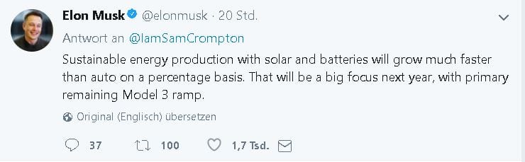 Ausbau der Solarenergie steht auch noch auf Elon's Zettel