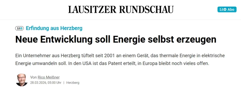 Erfindung aus Herzberg - Artikel der Lausitzer Rundschau
