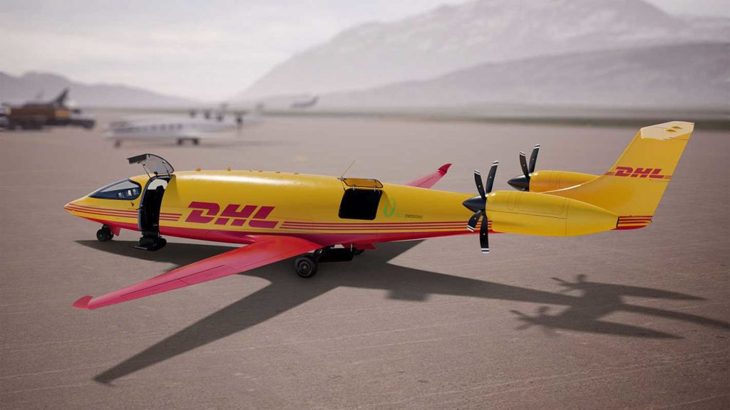 Rollfeld: DHL Express Frachtflugzeug von Eviation