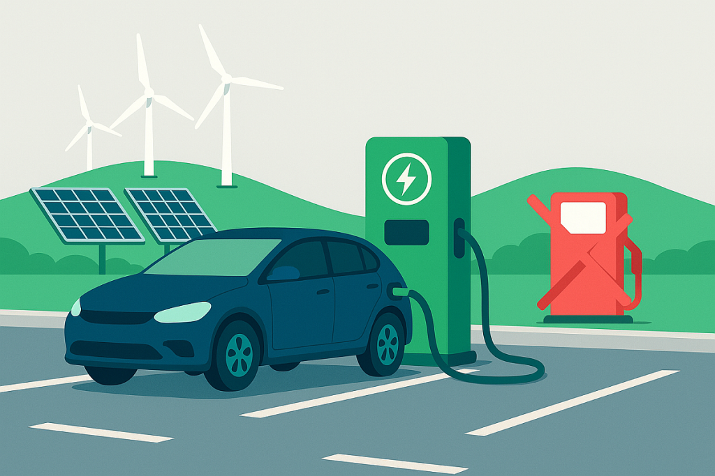 Fossile Abhängigkeit wird durch Wind und Solar etwa für Elektroautos reduziert