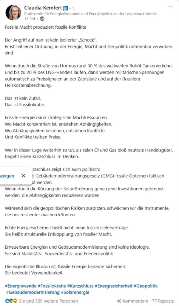 So ordnet Prof. Claudia Kemfert den Iran-Angriff ein. 