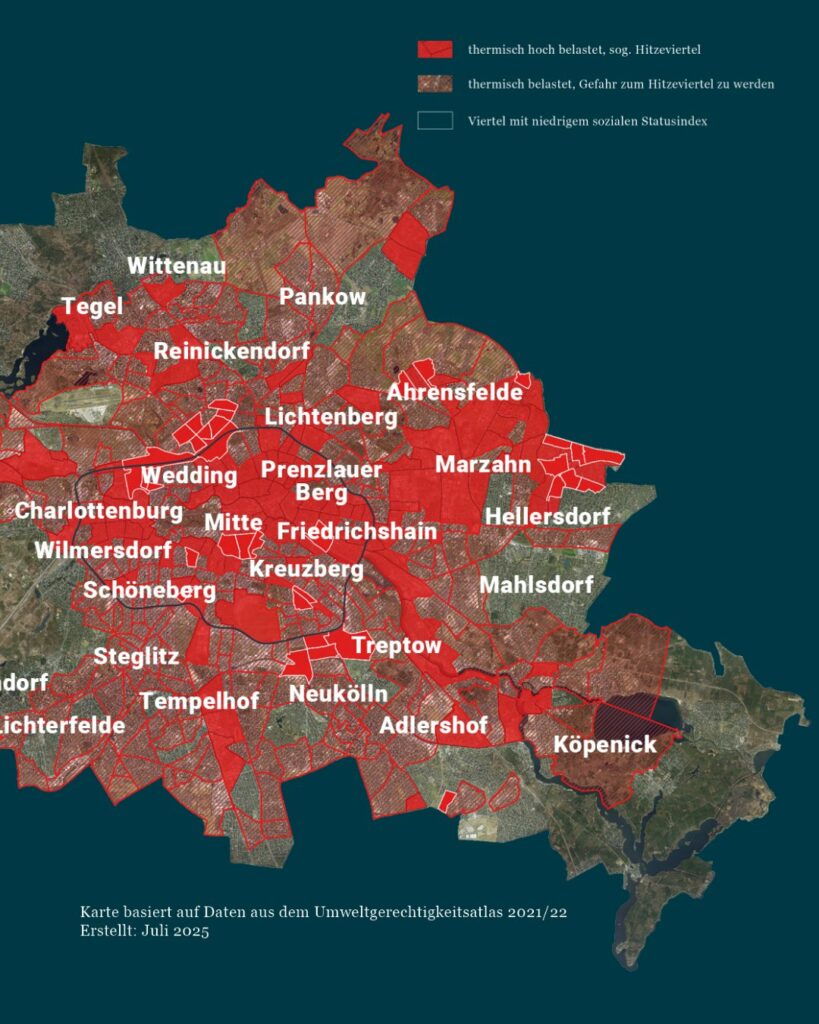 Landkarte von Berlin mit Hitzeinseln - Klimaanpassungsgesetz