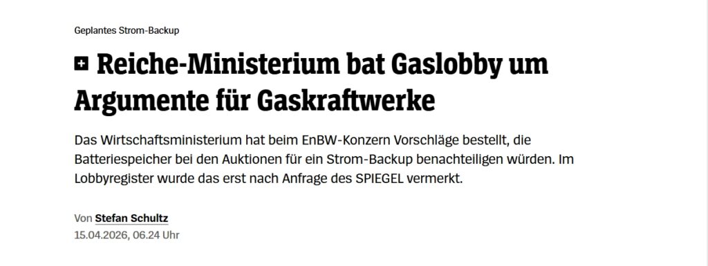 So berichtet DER SPIEGEL über den neuerlichen Lobby-Skandal des BMWE. 