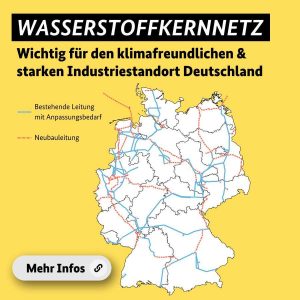 Wasserstoffkernnetz abgebildet auf der Deutschland-Karte