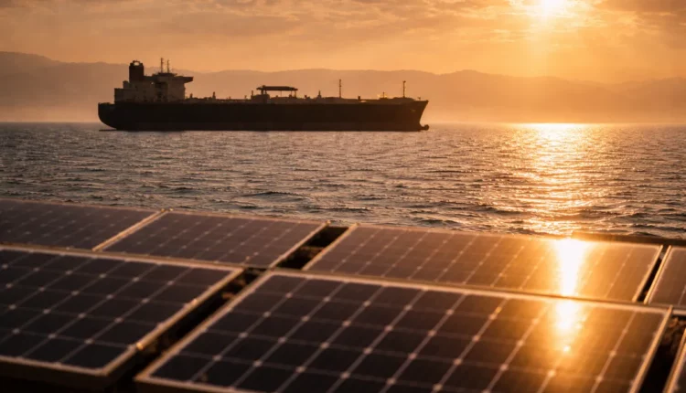 Ölnachfrage 2026 Öltanker in der Abendsonne mit Solarmodulen