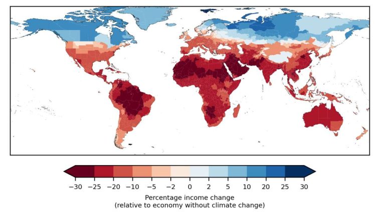 Einkommensverlust durch Klimawandel PIK-Studie Weltkarte