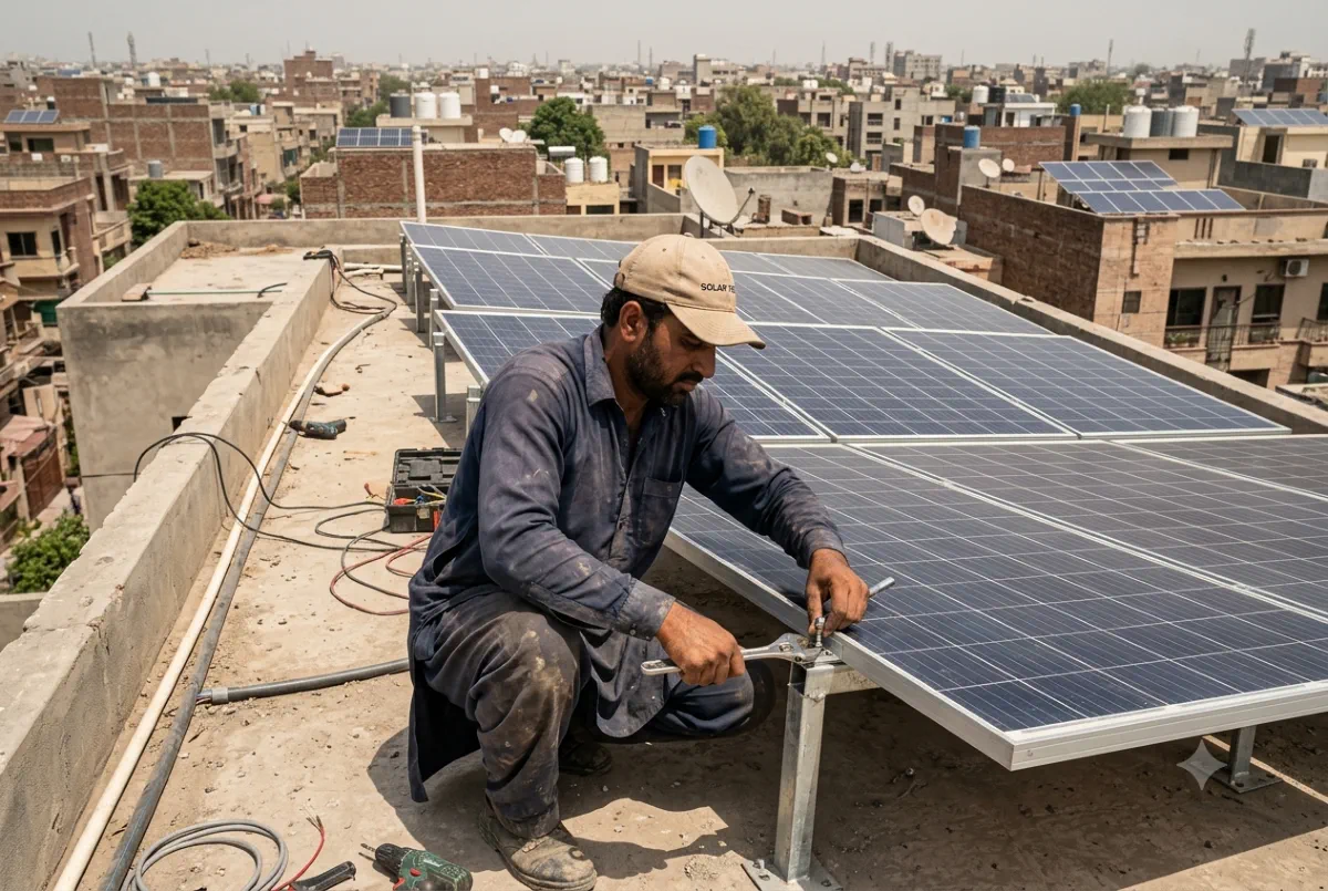 Pakistans Solarboom Monteur PV
