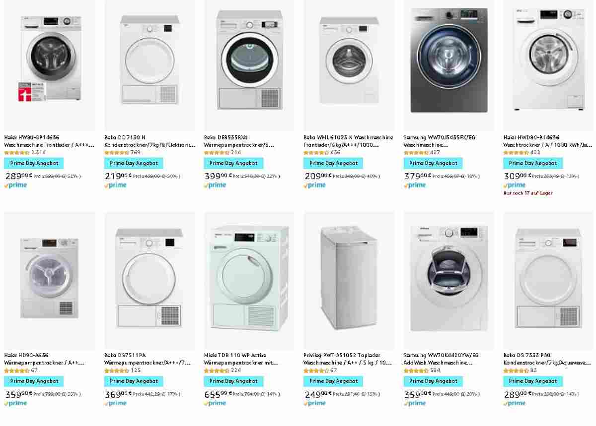 Prime Day Clean Deals Waschmaschinen und-Wärmepumpentrockner Beko Haier Samsung Miele Privileg