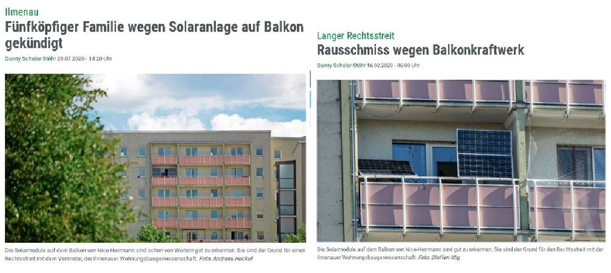Rechtsstreit um Balkonkraftwerk in Ilmenau - Zeitungsartikel