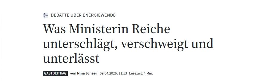 Reiche gegen Scheer - Nina Scheer antwortet in einem eigenen Gastbeitrag am 9. April 2026 Reiche gegen Scheer - Nina Scheer antwortet in einem eigenen Gastbeitrag am 9. April 2026