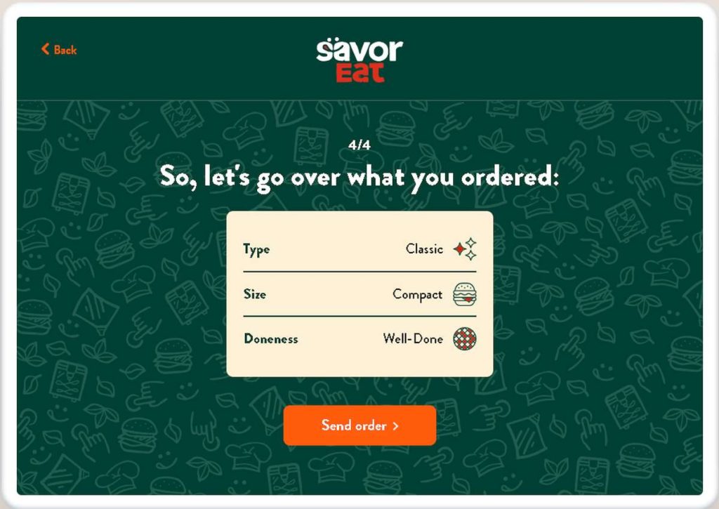 Personalisierter Burger von SavorEat: Auswahl via App