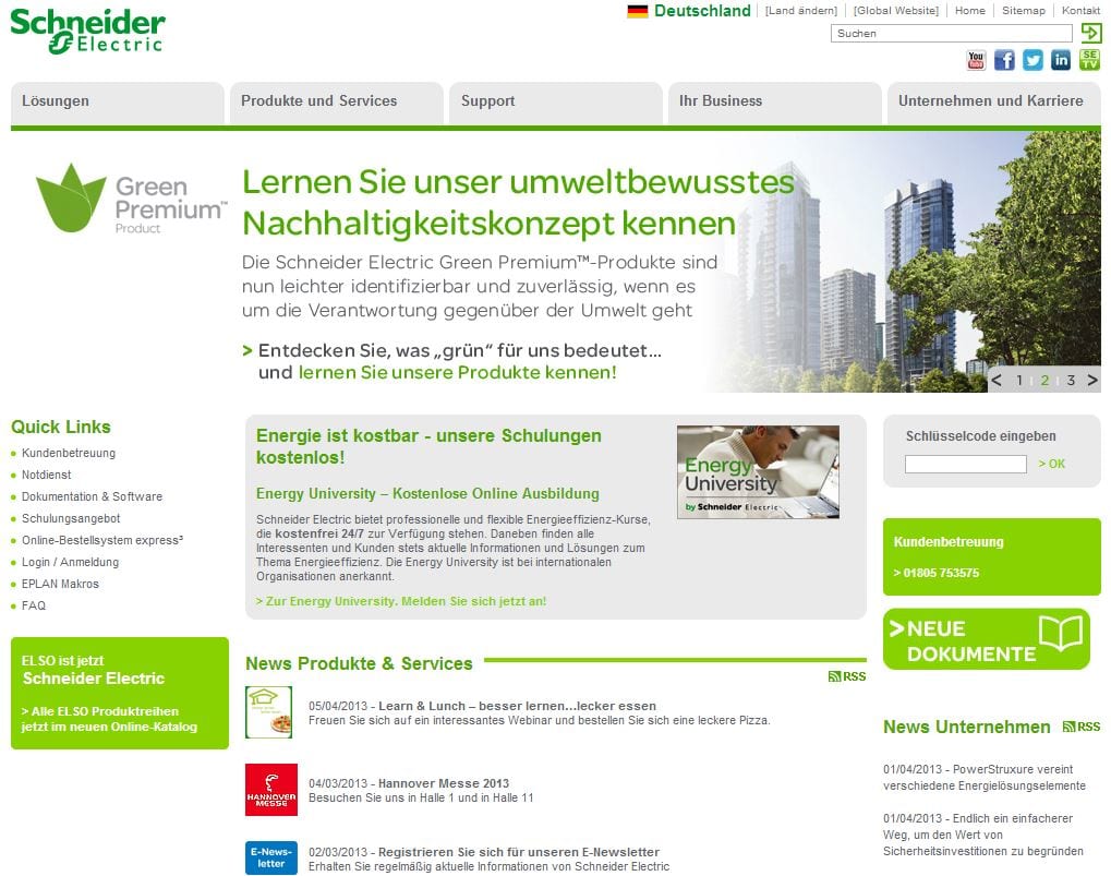 Schneider Electric Webseite
