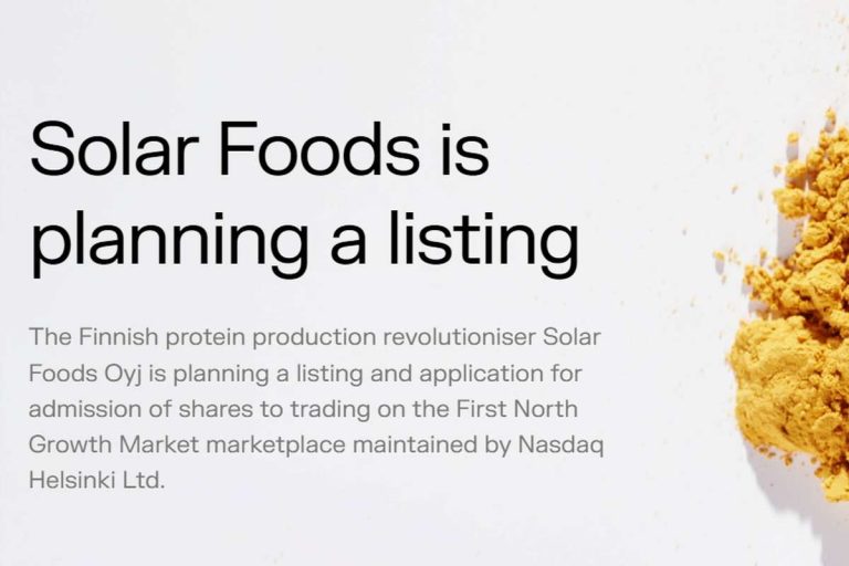 Solar Fods Aktie Nasdaq Helsinki - Ankündigung auf Webseite