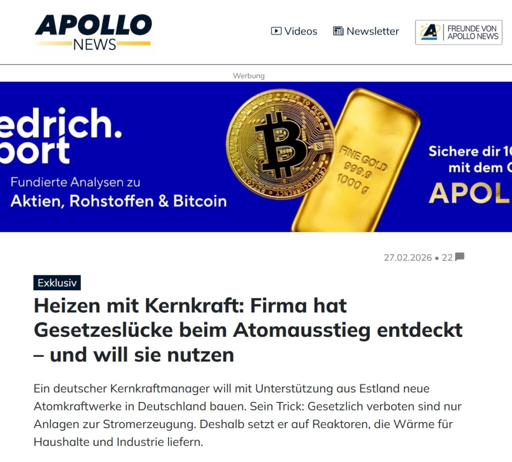 Steady Energy Heiz-SMR für Wärmewende Apollo News Steady Energy Heiz-SMR für Wärmewende Apollo News