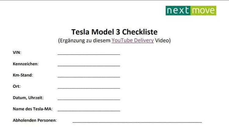 Tesla-Auslieferung Checkliste