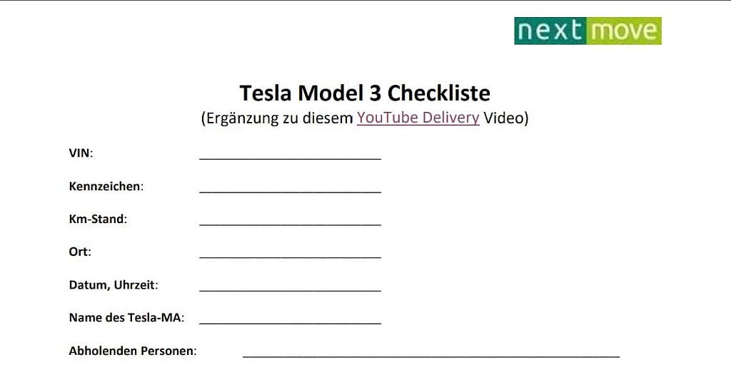 Tesla-Auslieferung Checkliste