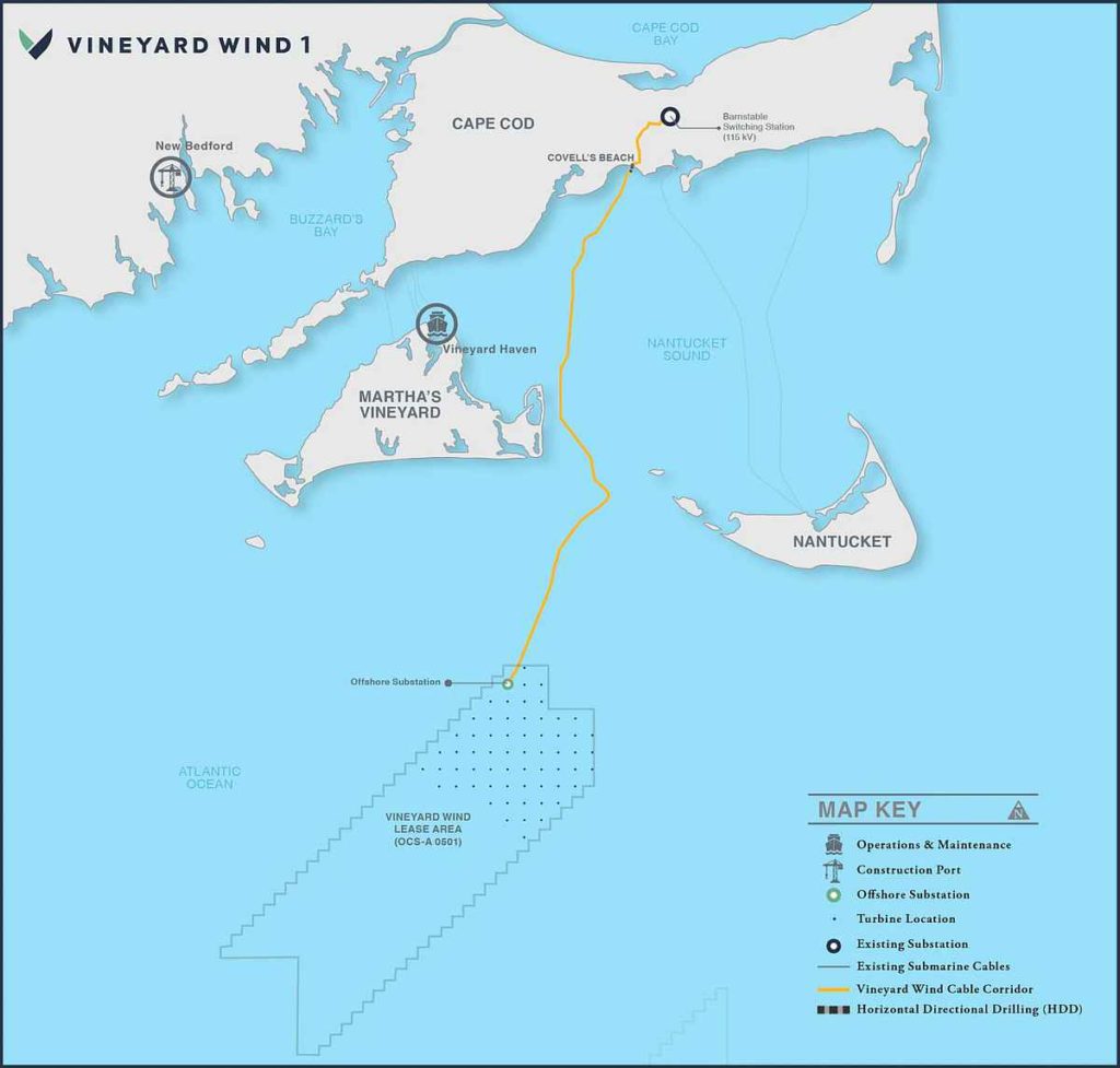 Erster kommerzieller Offshore-Windpark in den USA: Lage von Vineyard Wind 1