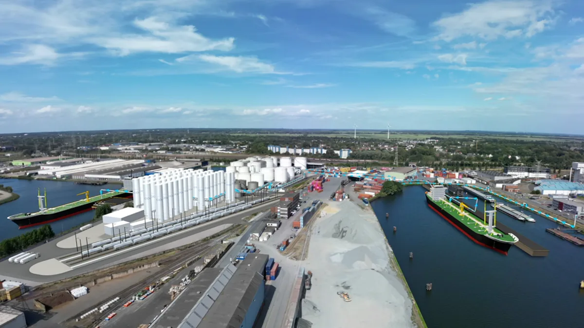 CO2-Exportterminal CarbonBridge in Bremen: Visualisierung des Terminals von Ambrian Energy und Messer
