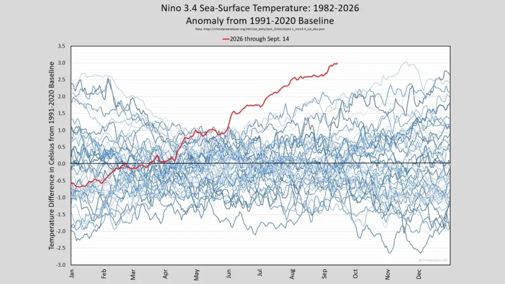 13 von 14 Klimamodellen sehen El Niño auf Rekordkurs