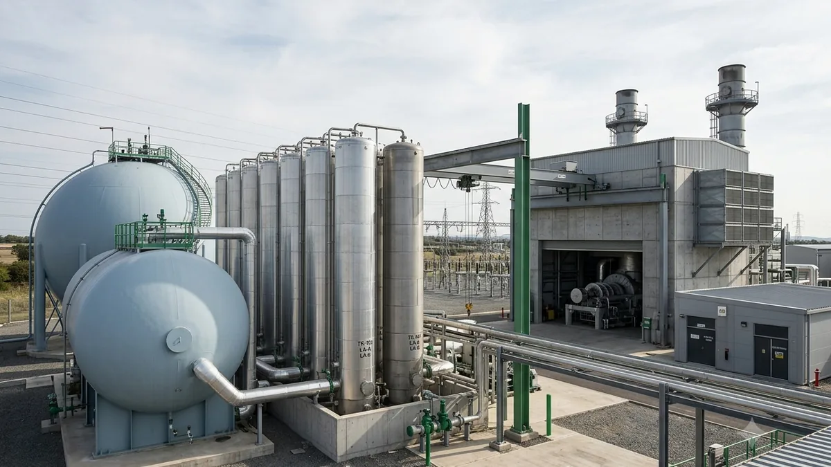 Energy Dome CO2-Batterie: Speicheranlage mit Dome-Gasspeicher und Stahltanks