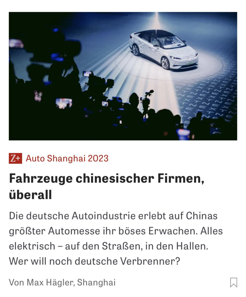 DIE ZEIT über die deutsche Automobilindustrie und das "böse Erwachen" in China