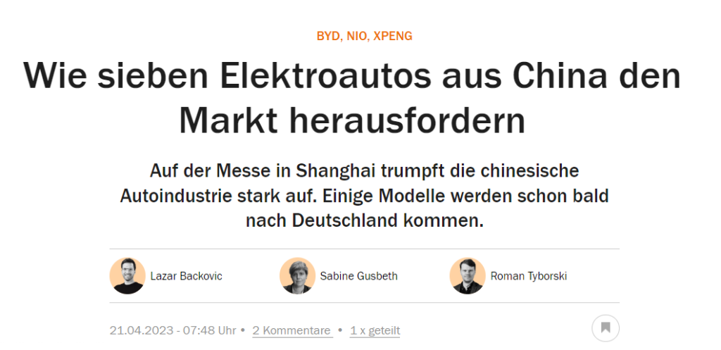 Das Handelsblatt über die chinesische Automobilindustrie...