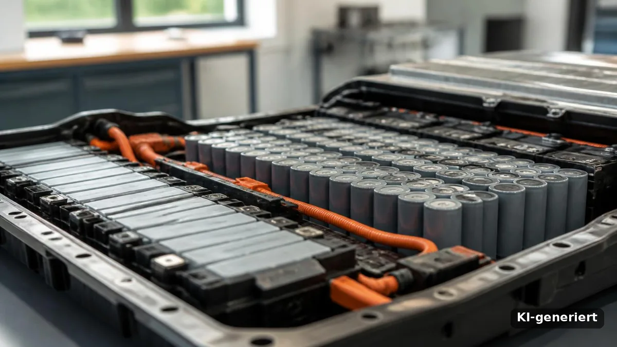 LFP oder NMC: geöffnetes Batteriepack mit prismatischen und zylindrischen Zellen