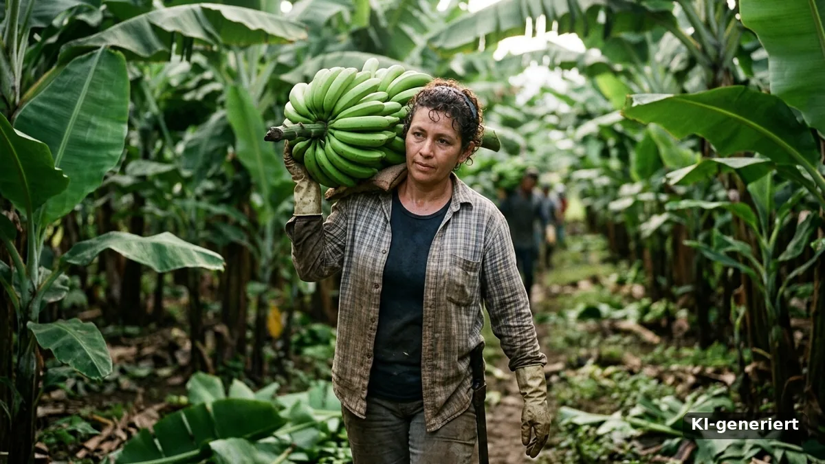 Bananenpfluecken in Costa Rica, KI-generiertes Symbolbild zum Lieferkettengesetz