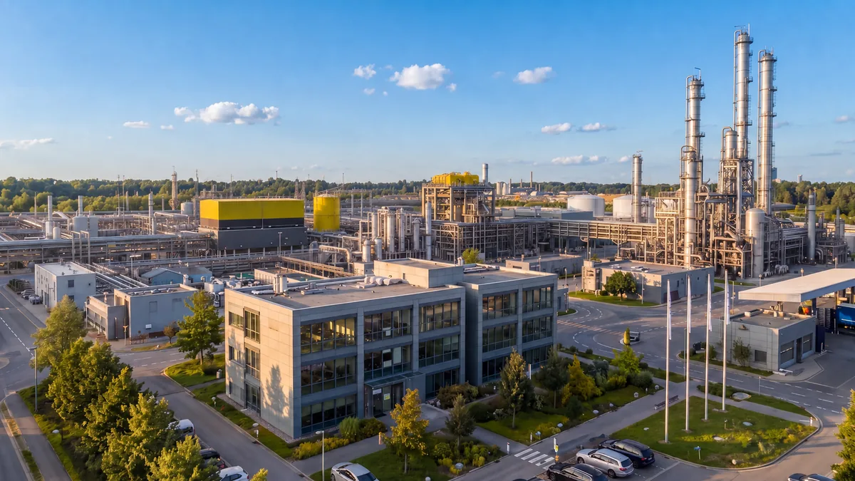 Visualisierung der geplanten Synhelion-Anlage für synthetische Treibstoffe mit Saipem in Hürth
